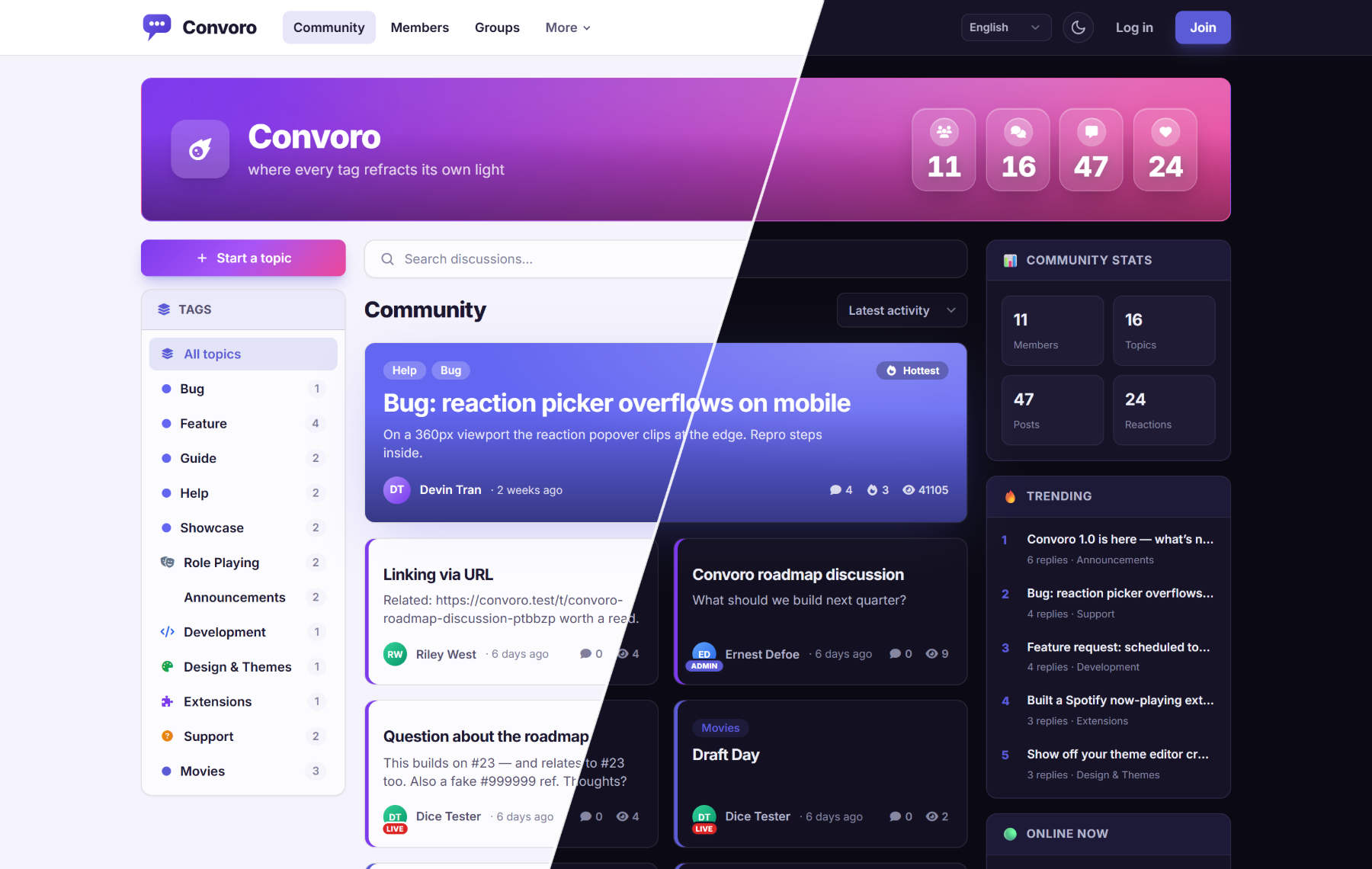 The Convoro community interface